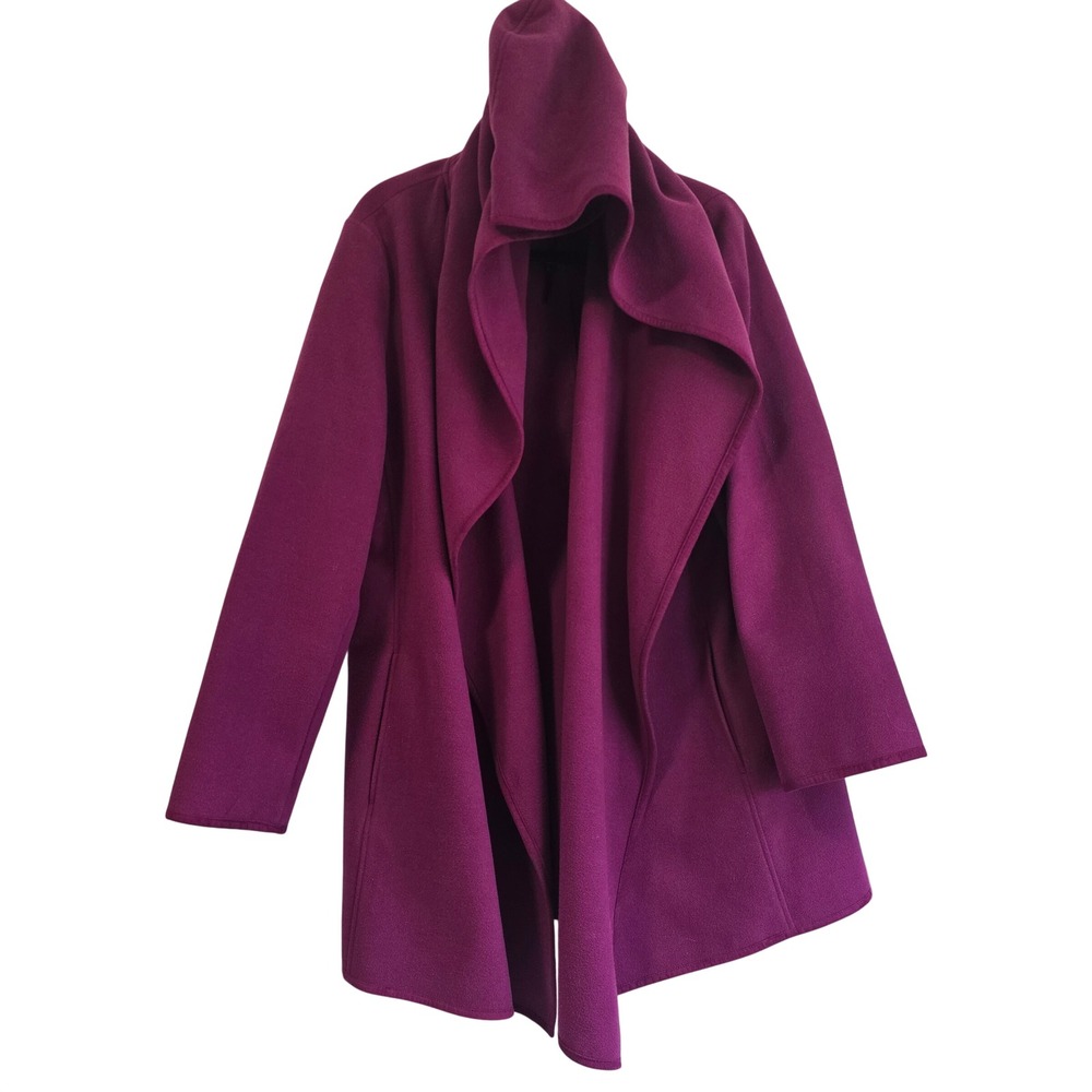 Melanie Lyne Berry Purple Hooded Open Front Waterfall Drape Coat Large 1248A